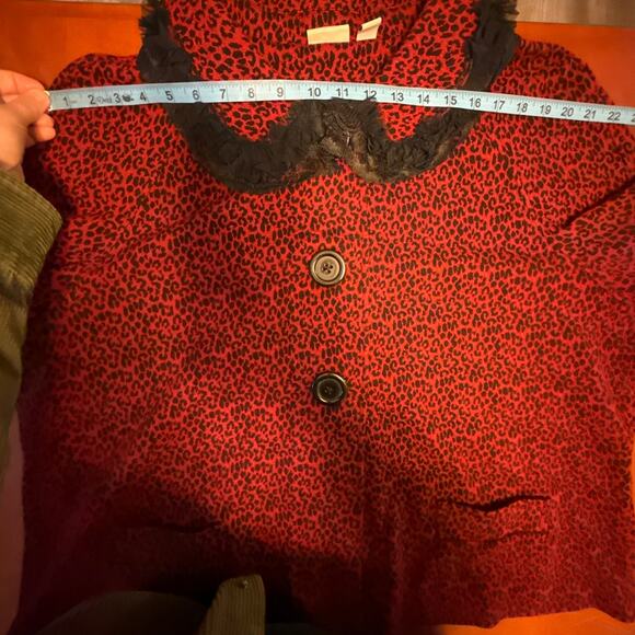 Kim Rogers Red Black Animal Print Swing Jacket Lace Trim • Size 3X-Oversized L - Picture 6 of 7